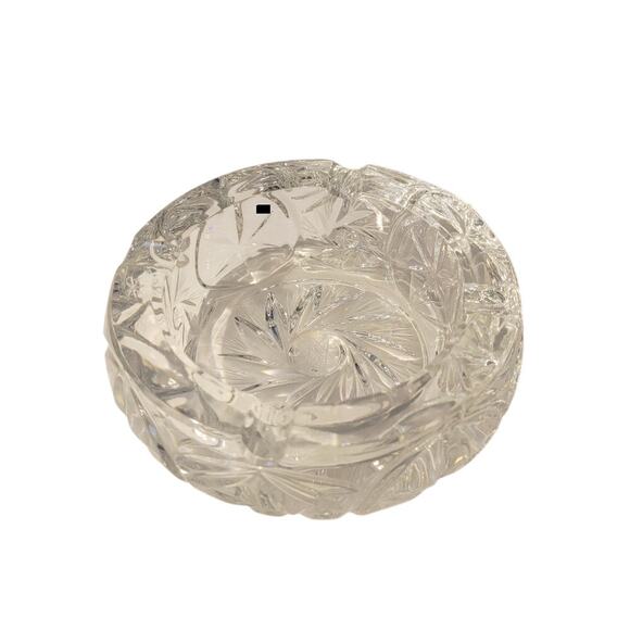 Vintage MCM Cut Crystal Glass Trinket Dish Ashtray Coin Holder Round Weighted - Picture 3 of 11